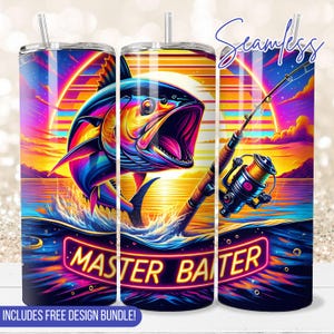 Seamless Master Baiter Fishing Tumbler Wrap PNG Instant download for 20 oz tumbler sublimation