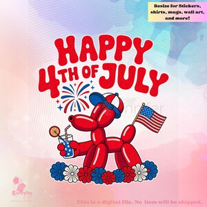 4th of July Balloon Dog American Womens PNG Instant Download for sublimation, printable art