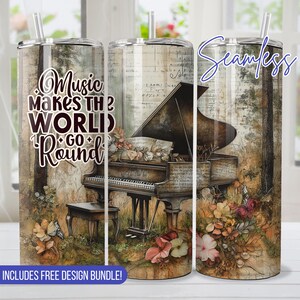 Seamless Piano Music Lover Tumbler Wrap for 20 oz tumbler sublimation