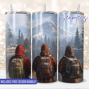 Seamless mountain view Outdoor hiking Tumbler Wrap for 20 oz tumbler sublimation