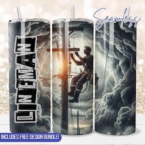 Seamless Lineman Mens tumbler Wrap PNG Instant Download for 20 oz tumbler sublimation
