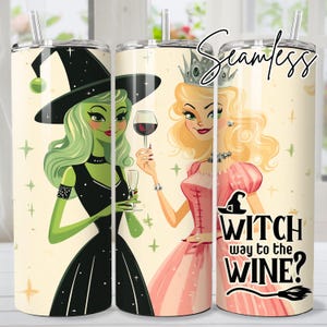 Seamless Green Pink Witch Wine Funny Womens Tumbler Wrap for 20 oz tumbler sublimation