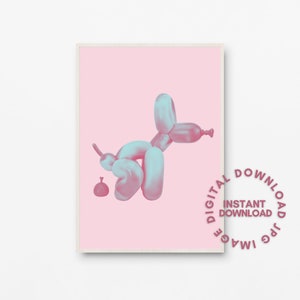 Pooping Balloon Dog Wall Art - Póster imprimible Pink Retro Wall Decor, Bar Wall, Funny Bathroom Wall Art Canvas, DESCARGA DIGITAL INSTANTÁNEA