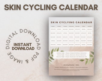 Skin Cycling Calendar (Instant Digital Download) - Skin Cycle Guide Chart Plan, Cheat Sheet, Printable Daily Skin Care Routine Template