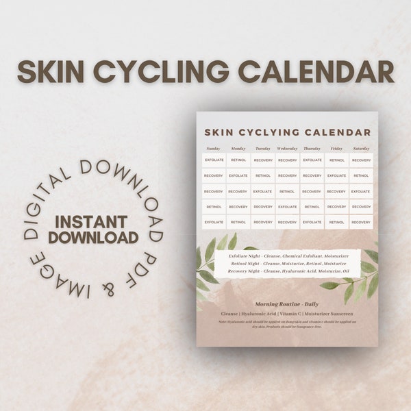 Skin Cycling Calendar (Instant Digital Download) - Skin Cycle Guide Chart Plan, Cheat Sheet, Printable Daily Skin Care Routine Template