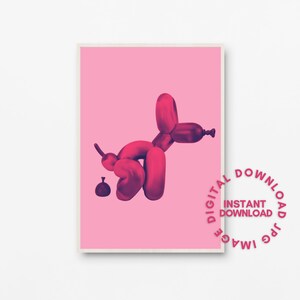 Pooping Balloon Dog Wall Art - Printable Poster Pink Retro Wall Decor, Bar Wall, Funny Bathroom Wall Art Canvas, INSTANT DIGITAL DOWNLOAD
