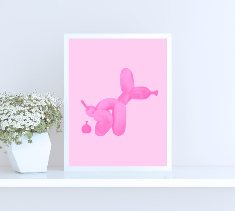 Pooping Balloon Dog Wall Art Printable Poster Pink Retro Wall Decor