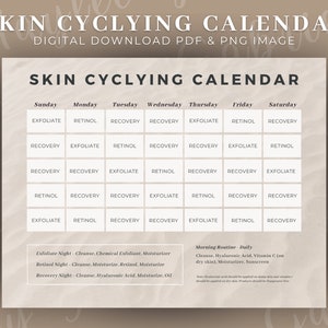 Skin Cycling Calendar (Instant Digital Download) - Skin Cycle Guide Chart Plan, Cheat Sheet, Printable Daily Skin Care Routine Template