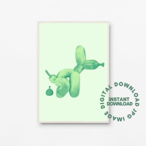 Pooping Balloon Dog Wall Art - Póster imprimible Green Retro Wall Decor, Bar Wall, Funny Bath Wall Art Canvas, DESCARGA DIGITAL INSTANTÁNEA