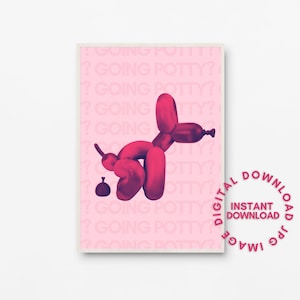 Pooping Balloon Dog Wall Art - Poster stampabile Rosa Retro Wall Decor, Bar Wall, Funny Bathroom Wall Art Canvas, INSTANT DIGITAL DOWNLOAD