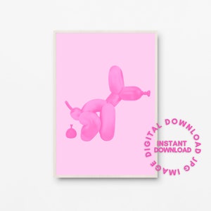 Pooping Balloon Dog Wall Art - Printable Poster Pink Retro Wall Decor, Bar Wall, Funny Bathroom Wall Art Canvas, INSTANT DIGITAL DOWNLOAD