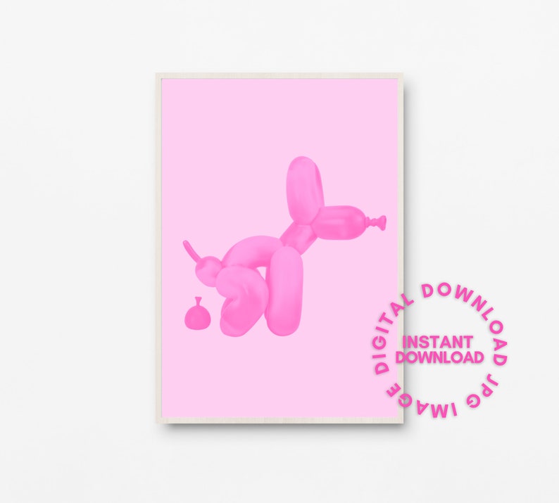 Pooping Balloon Dog Wall Art Printable Poster Pink Retro Wall Decor