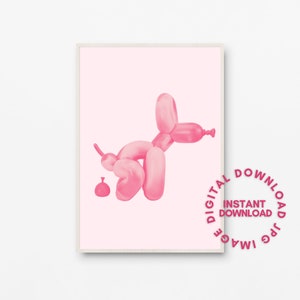 Pooping Balloon Dog Wall Art - Printable Poster Pink Retro Wall Decor, Bar Wall, Funny Bathroom Wall Art Canvas, INSTANT DIGITAL DOWNLOAD