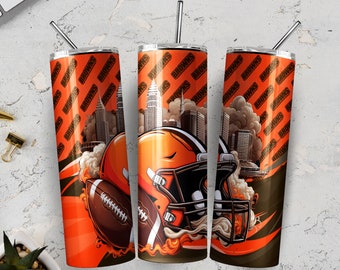 Marrón 20oz Skinny Tumbler Wrap PNG, Deporte 20oz Vaso PNG, Casco de fútbol Sublimación Vaso PNG Descarga digital