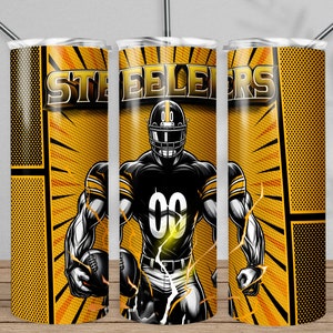 Steeler 20oz Skinny Tumbler Wrap PNG, Sport 20oz Tumbler PNG, Football Mascot Sublimation Tumbler PNG Digital Download