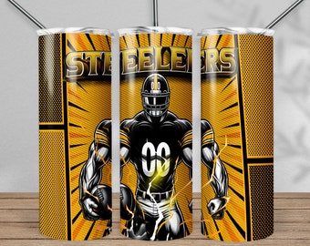 Steeler 20oz Skinny Tumbler Wrap PNG, Sport 20oz Tumbler PNG, Football Mascot Sublimation Tumbler PNG Digital Download