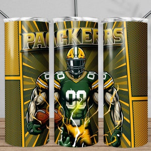 Packer 20oz Skinny Tumbler Wrap PNG, Sport 20oz Tumbler PNG, Football Mascot Sublimation Tumbler PNG Digital Download