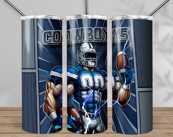 Cowboy 20oz Skinny Tumbler Wrap PNG, Sport 20oz Tumbler PNG, Football Mascot Sublimation Tumbler PNG Digital Download