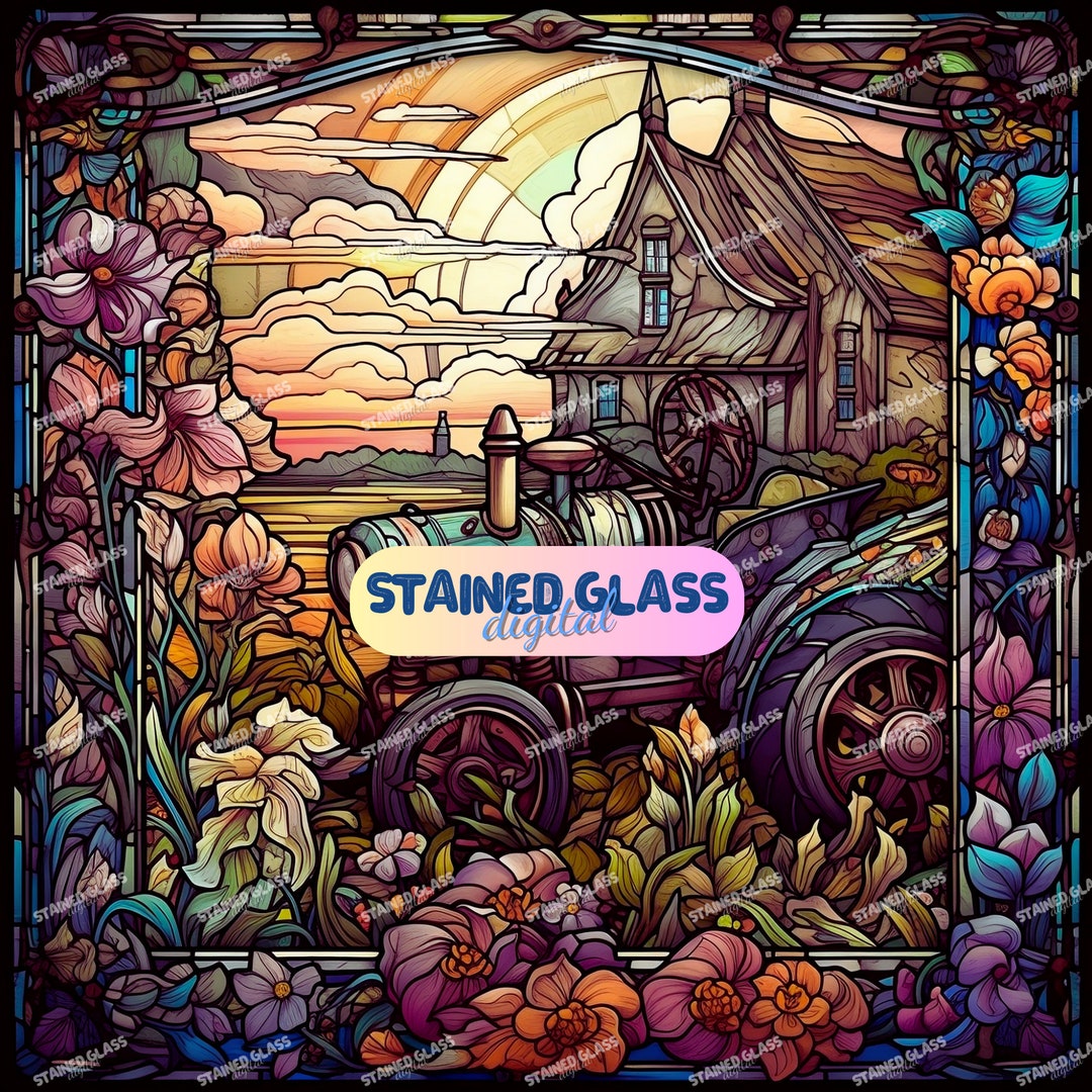 Tractor Farm Stained Glass Sublimation Stained Glass Pattern - Etsy