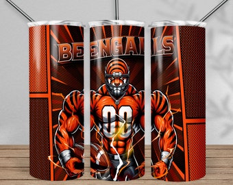 Bengal 20oz Skinny Tumbler Wrap PNG, Sport 20oz Tumbler PNG, Football Mascot Sublimation Tumbler PNG Digital Download