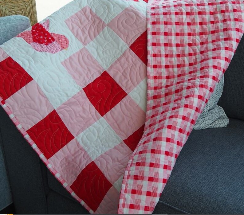 Handmade Baby Quilt Gingham Birds Etsy