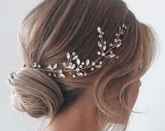 Peine de peine de peine de nupcial de pedrería, pieza de cabello de boda, halo de cabello de cristal, enredadera de cabello de novia, alfiler de cabello de novia, accesorio de cabello de novia