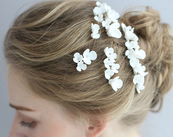 Weißes Porzellan Floral Braut Haarnadeln, Clay Haarkamm Pin, Hochzeit Haarteil, Floral Handgemachte Braut Kopfschmuck