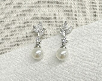 Bridal Crystal Earrings with Pearl Drop, Pearl Drop Bridal Earrings, Wedding Earrings for Bridesmaid Bride, Bridal Jewellery