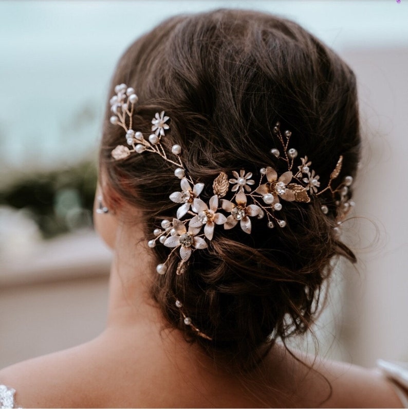 Pearl,Leaf and Crystal Wedding Bridal Hair Vine, Wedding Hair Piece,Crystal Hair Halo,Silver Bridal Hair Vine,Bridal Hair Pin,Hair Accessory image 4