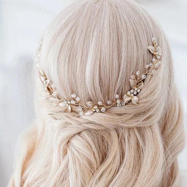Pearl,Leaf and Crystal Wedding Bridal Hair Comb, Wedding Hair Piece,Crystal Hair Halo,Silver Bridal Hair Vine,Bridal Hair Pin,Hair Accessory