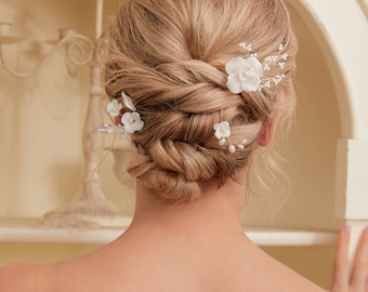 Ensemble de 3 épingles à cheveux de mariée élégantes en perles et en porcelaine pour mariages et occasions spéciales