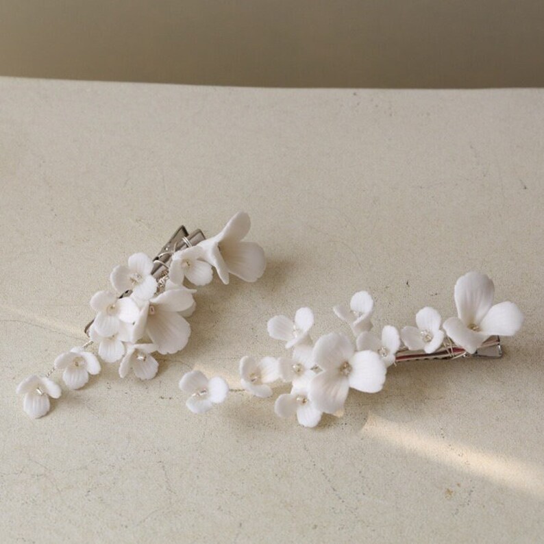 delicate white porcelain flowers and blossoms hairpin