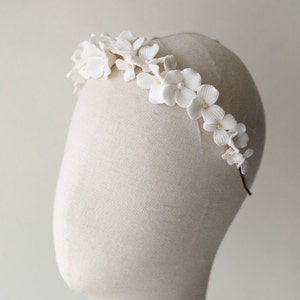 Porcelain White Floral Bridal Headband, Clay & Pearl Crown, Boho Flower Bride Headband, Floral Bride Headpiece, Wedding Hairpiece image 6
