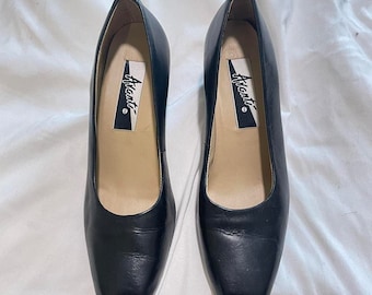 Vintage Black Leather Chunky Kitten Heel
