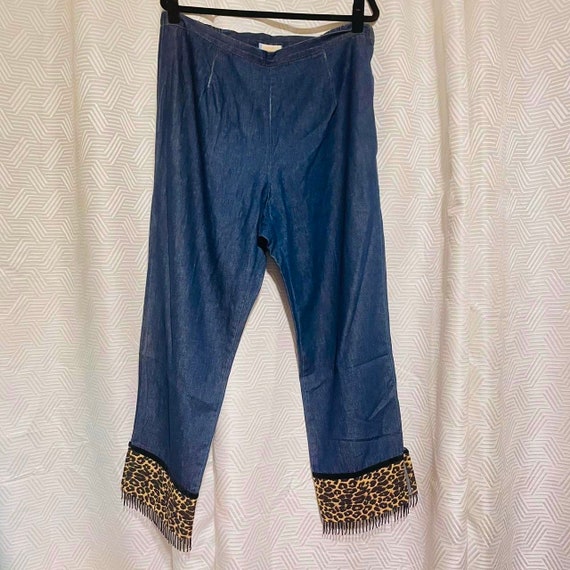 Leopard Print Fringed Pants - image 1