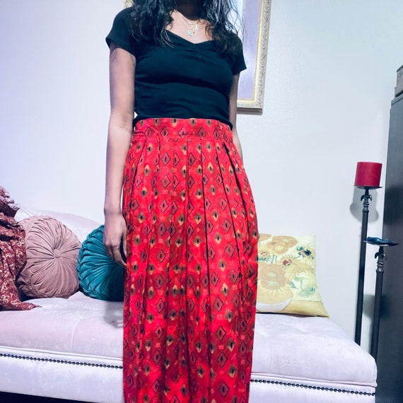 Red Printed Maxi Skirt