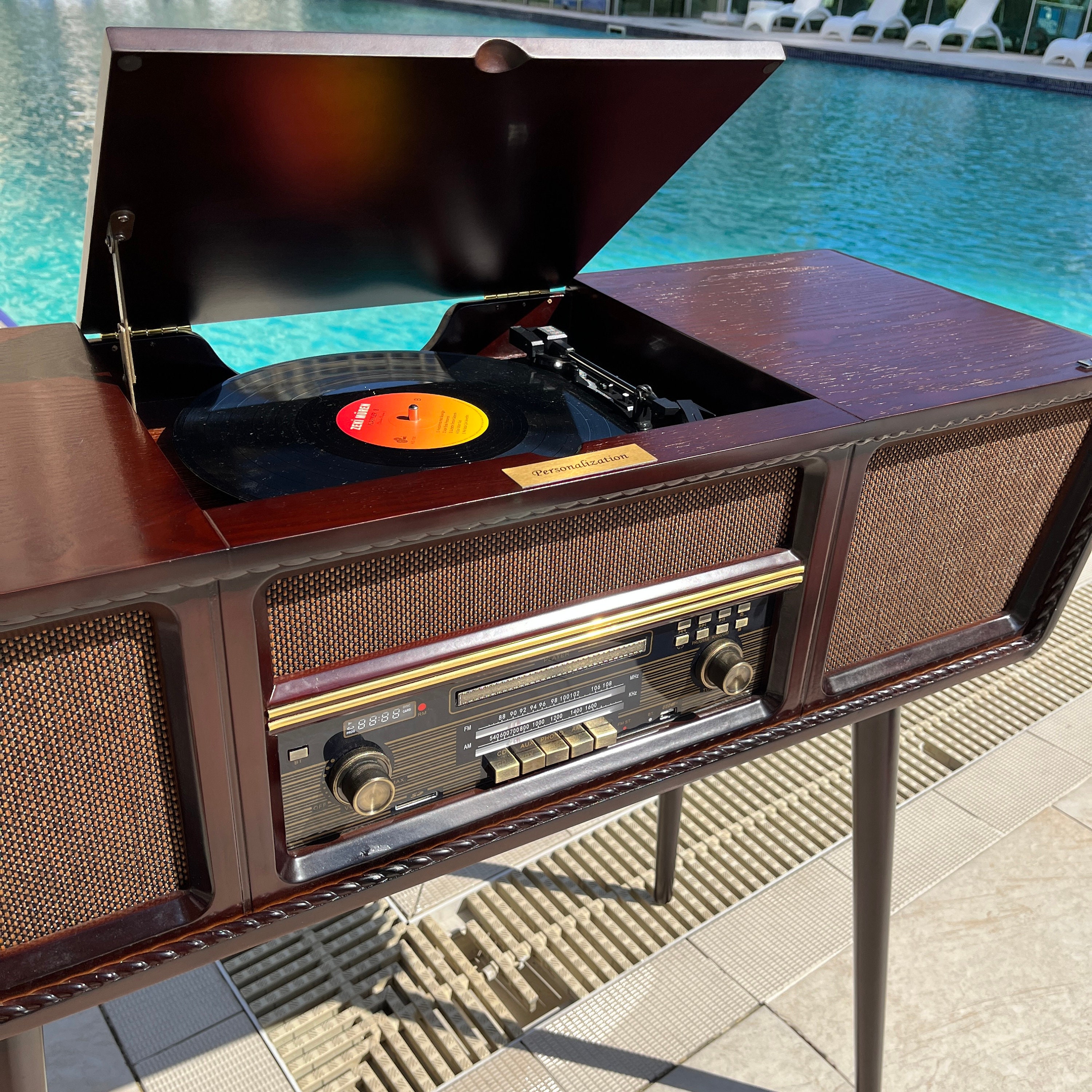 Wooden Retro Turntable Vintage Style Bluetooth Connectivity photo