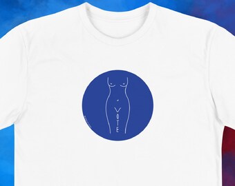 Las ganancias donadas a Planned Parenthood-Sustainable Unisex VOTE Woman's Silhouette T-Shirt for Abortion Rights/Pro-Choice/Women's Rights
