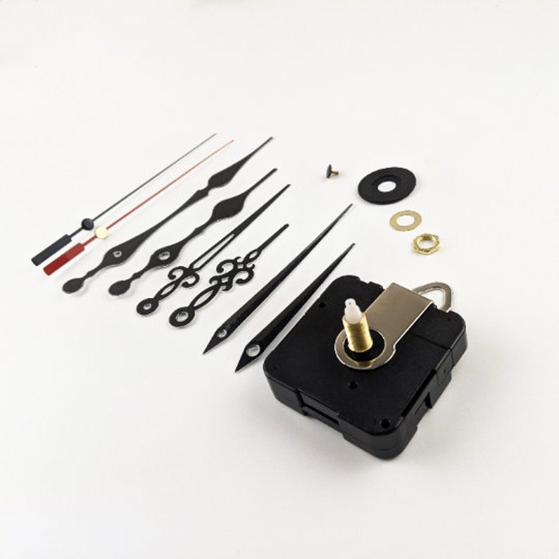 Clock Motor Movement Wall Clock Movement Mechanism, DIY Repair Parts Replacement, 3 Different Pairs of Hands 0.9 Inch Shaft, Black Red image 3