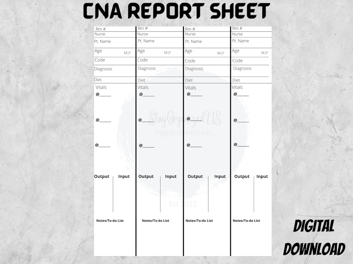 CNA Patient Shift Report Sheet
