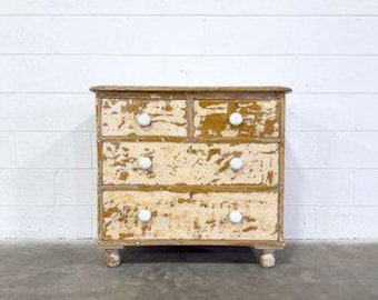 Antique English dresser or drawers in chippy paint