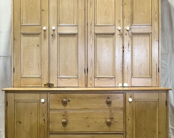 Monumental English pine housekeepers cupboard