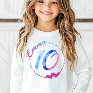 Personalized Birthday Girl Sweatshirt, 10 Years Old Birthday Girl Shirt, Custom Name Birthday Girl Shirt, Birthday Gift, Tenth Birthday Gift