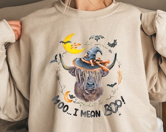 Moo... I Mean Boo Shirt,Halloween Cow Shirt,2023 Pumpkin Season Sweatshirt,Halloween Sweatshirt, Funny Halloween Gifts, Cow Sweatshirt