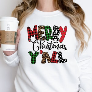 Merry Christmas Yall Leopard Shirt, Buffalo Plaid Christmas Shirt,Merry Christmas Hoodies, Christmas Vacation Shirt, Christmas T-shirt