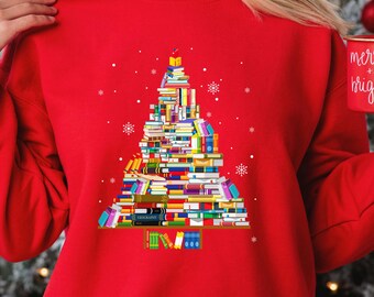 Christmas Book Tree Shirt, Christmas Sweatshirt,Book Lovers Christmas Gift,Bookworm Christmas Shirt,Gift For Teachers,School Christmas