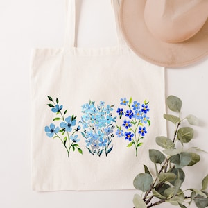 Floral Tote Bag, Wildflower Totes, Canvas Tote Bag, Shopping Bag,Shoulder Bags , Watercolor Flower Tote Bag,Pressed Flowers