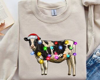 Christmas Sweatshirt,Cute Cow Christmas Sweatshirt,2023 Merry Christmas,Merry Christmoos,Christmas Light Sweatshirt,Christmas Shirt