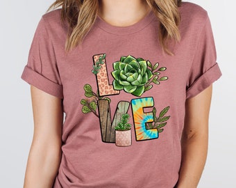 Plant Shirt, Cute Succulent T-Shirt, Shirt for Women, Cactus Graphic Tees, Floral Shirt, Gardening Shirt, Botanical T-Shirt, Gift for Her