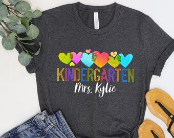 Personalized Kindergarten Teacher Shirt, Custom Name Teacher Shirt,Teacher Team Shirts,Personalized School Tshirt,Kindergarten Teacher shirt
